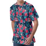 Flamingo And Hawaiian Floral Print Men's Velvet T-Shirt
