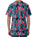 Flamingo And Hawaiian Floral Print Men's Velvet T-Shirt