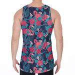 Flamingo And Hawaiian Floral Print Men's Velvet Tank Top