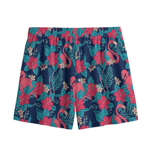 Flamingo And Hawaiian Floral Print Mesh Shorts