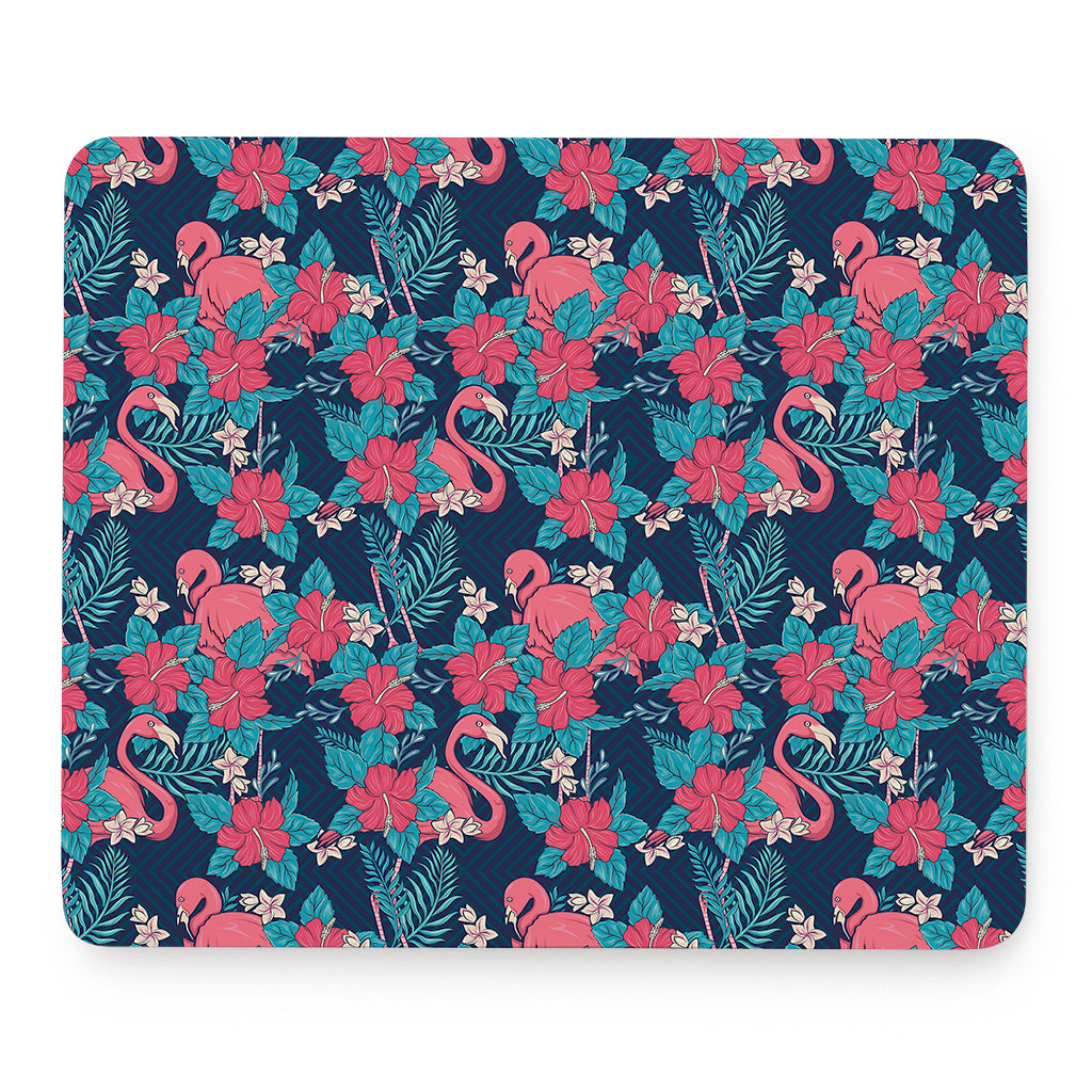 Flamingo And Hawaiian Floral Print Mouse Pad