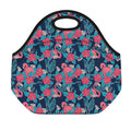 Flamingo And Hawaiian Floral Print Neoprene Lunch Bag