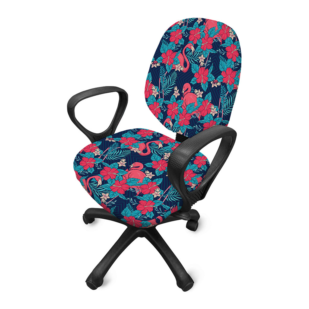 Flamingo And Hawaiian Floral Print Office Chair Cover