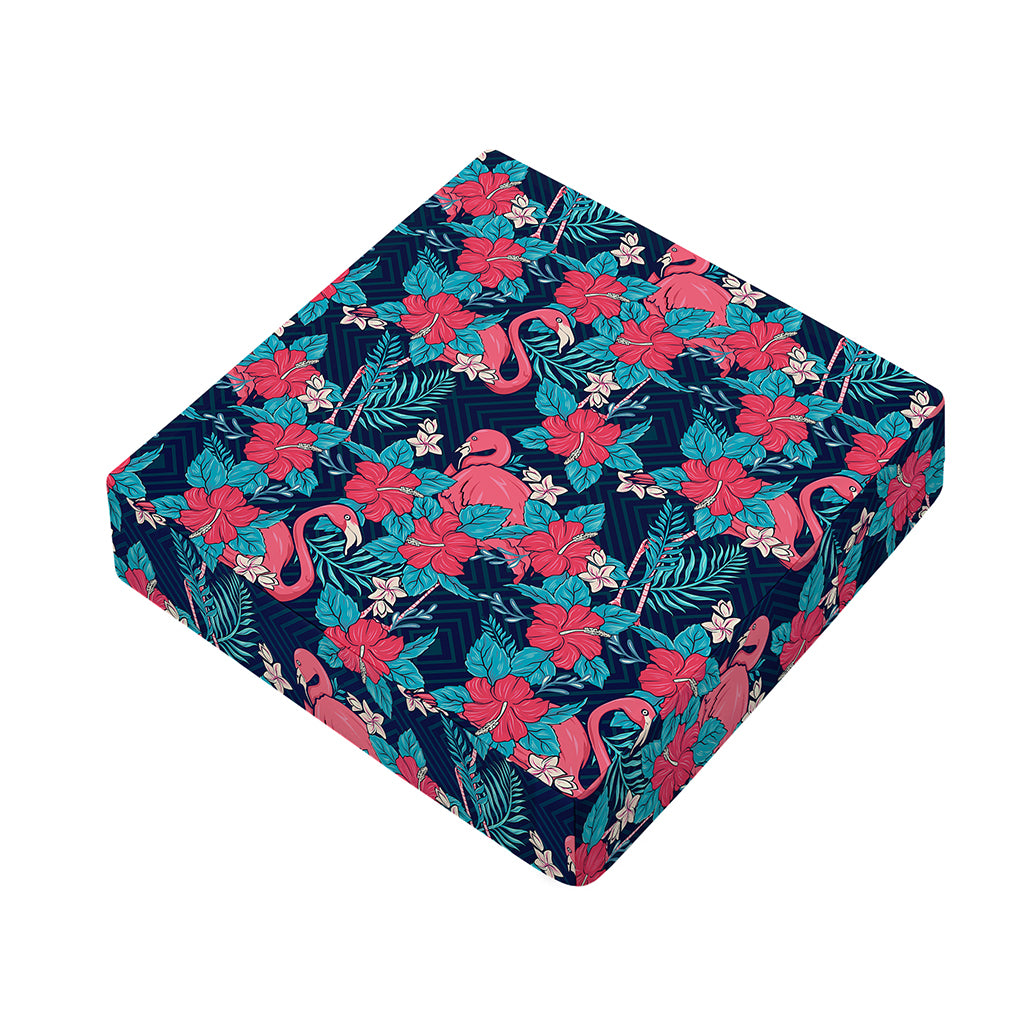 Flamingo And Hawaiian Floral Print Outdoor Seat Cushion Cover