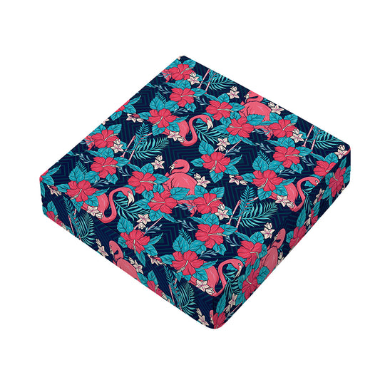 Flamingo And Hawaiian Floral Print Outdoor Seat Cushion Cover