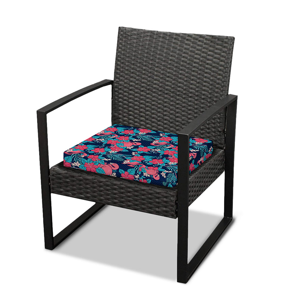 Flamingo And Hawaiian Floral Print Outdoor Seat Cushion Cover