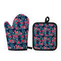 Flamingo And Hawaiian Floral Print Oven Mitt And Pot Holder Set