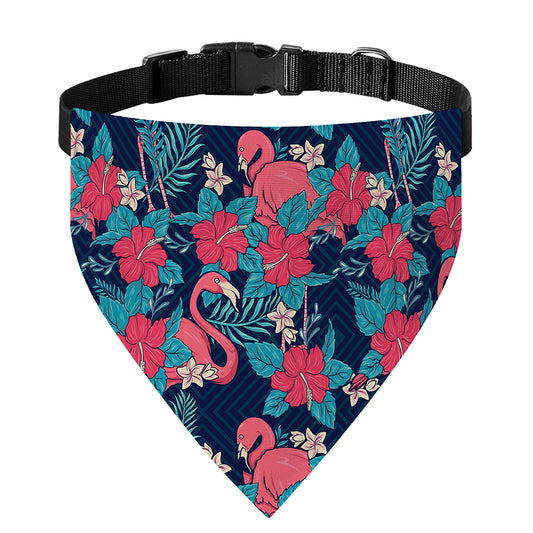 Flamingo And Hawaiian Floral Print Over The Collar Dog Bandana