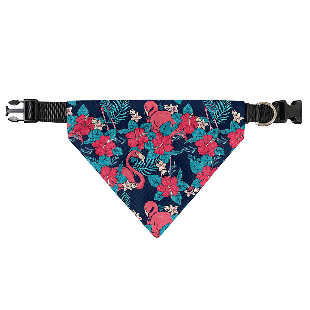 Flamingo And Hawaiian Floral Print Over The Collar Dog Bandana