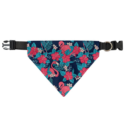 Flamingo And Hawaiian Floral Print Over The Collar Dog Bandana