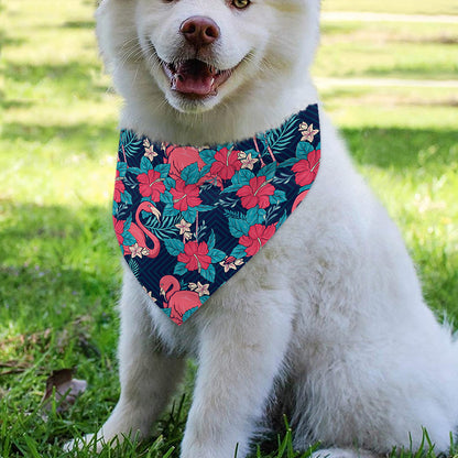 Flamingo And Hawaiian Floral Print Over The Collar Dog Bandana