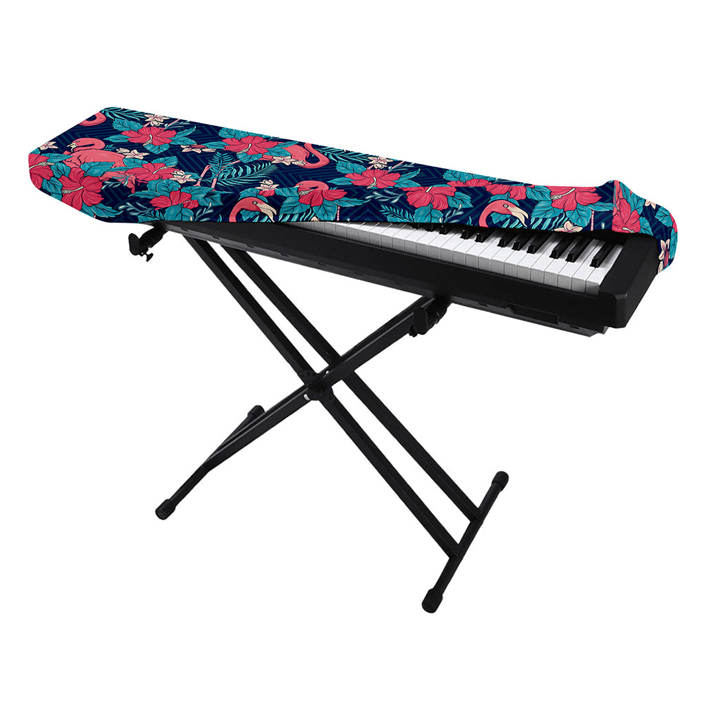 Flamingo And Hawaiian Floral Print Piano Keyboard Cover