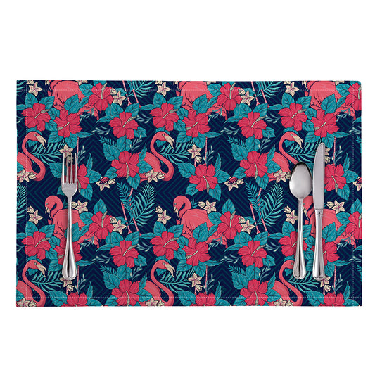 Flamingo And Hawaiian Floral Print Placemat