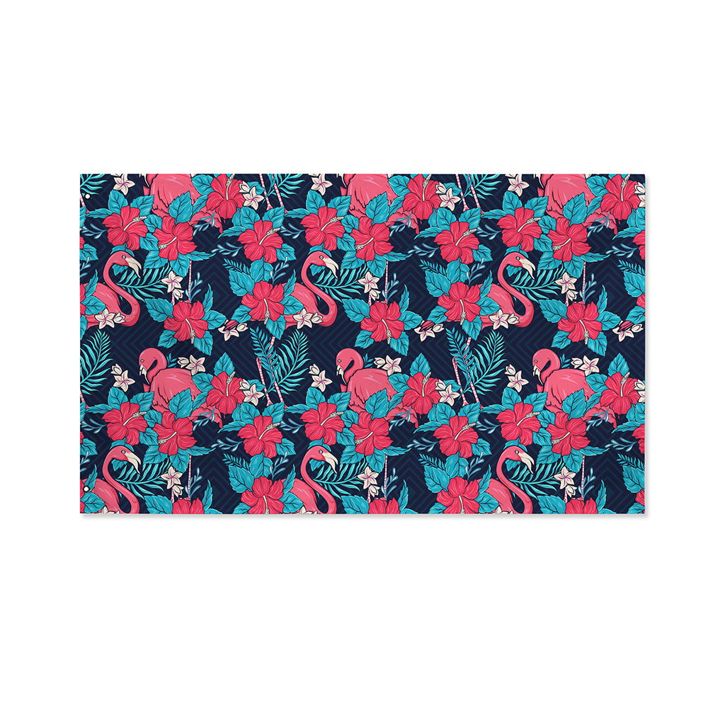 Flamingo And Hawaiian Floral Print Polyester Flag