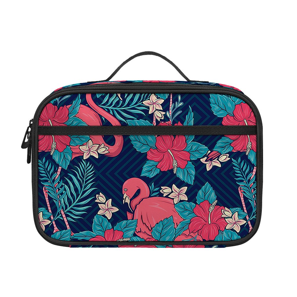 Flamingo And Hawaiian Floral Print Portable Lunch Bag