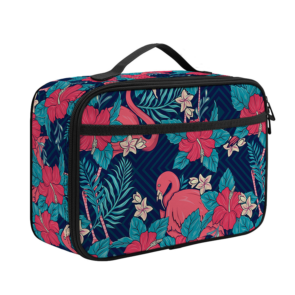 Flamingo And Hawaiian Floral Print Portable Lunch Bag
