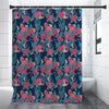 Flamingo And Hawaiian Floral Print Premium Shower Curtain