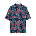 Flamingo And Hawaiian Floral Print Rayon Hawaiian Shirt