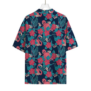 Flamingo And Hawaiian Floral Print Rayon Hawaiian Shirt