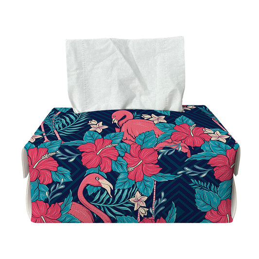 Flamingo And Hawaiian Floral Print Rectangle Tissue Box Cover