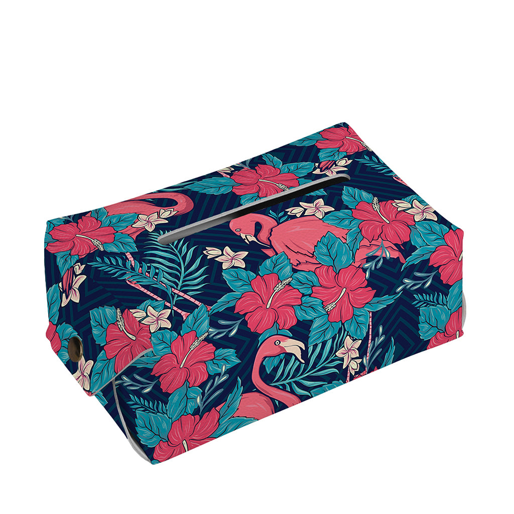 Flamingo And Hawaiian Floral Print Rectangle Tissue Box Cover