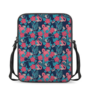 Flamingo And Hawaiian Floral Print Rectangular Crossbody Bag