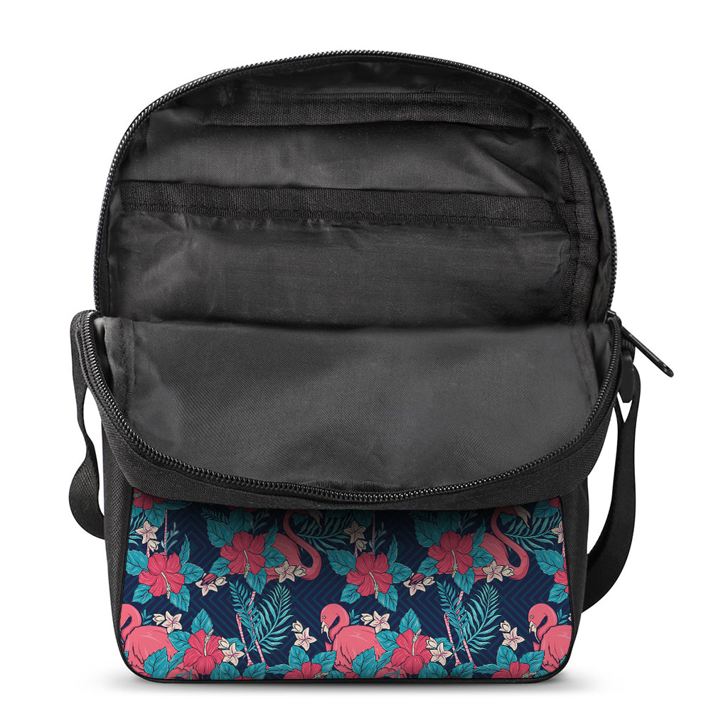 Flamingo And Hawaiian Floral Print Rectangular Crossbody Bag