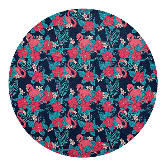 Flamingo And Hawaiian Floral Print Round Blanket