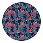 Flamingo And Hawaiian Floral Print Round Floor Mat
