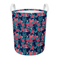 Flamingo And Hawaiian Floral Print Round Laundry Basket