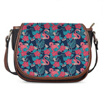 Flamingo And Hawaiian Floral Print Saddle Bag