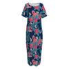 Flamingo And Hawaiian Floral Print Short Sleeve Long Nightdress