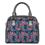 Flamingo And Hawaiian Floral Print Shoulder Handbag