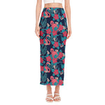 Flamingo And Hawaiian Floral Print Side Slit Maxi Skirt