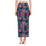 Flamingo And Hawaiian Floral Print Side Slit Maxi Skirt