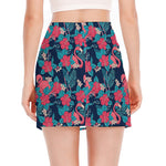 Flamingo And Hawaiian Floral Print Side Slit Mini Skirt