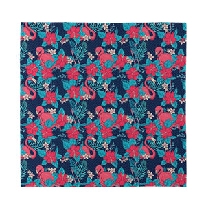 Flamingo And Hawaiian Floral Print Silk Bandana