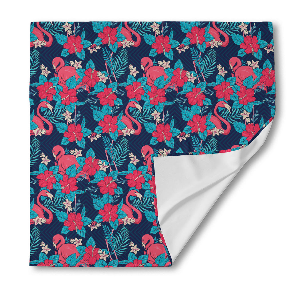 Flamingo And Hawaiian Floral Print Silk Bandana