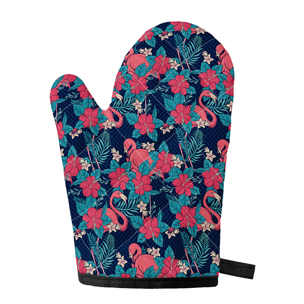 Flamingo And Hawaiian Floral Print Single Oven Mitt