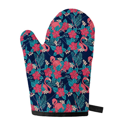 Flamingo And Hawaiian Floral Print Single Oven Mitt