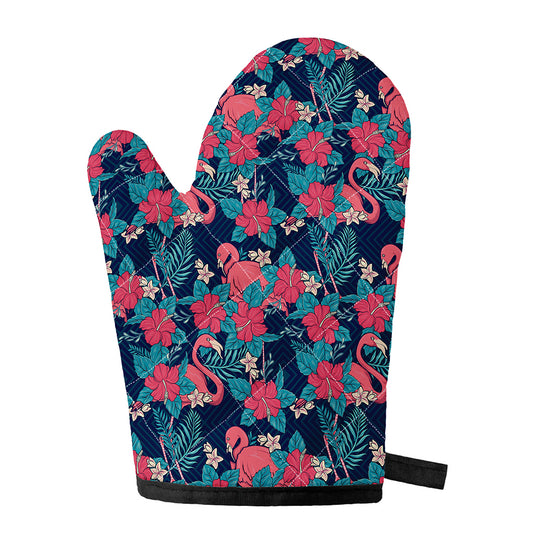 Flamingo And Hawaiian Floral Print Single Oven Mitt