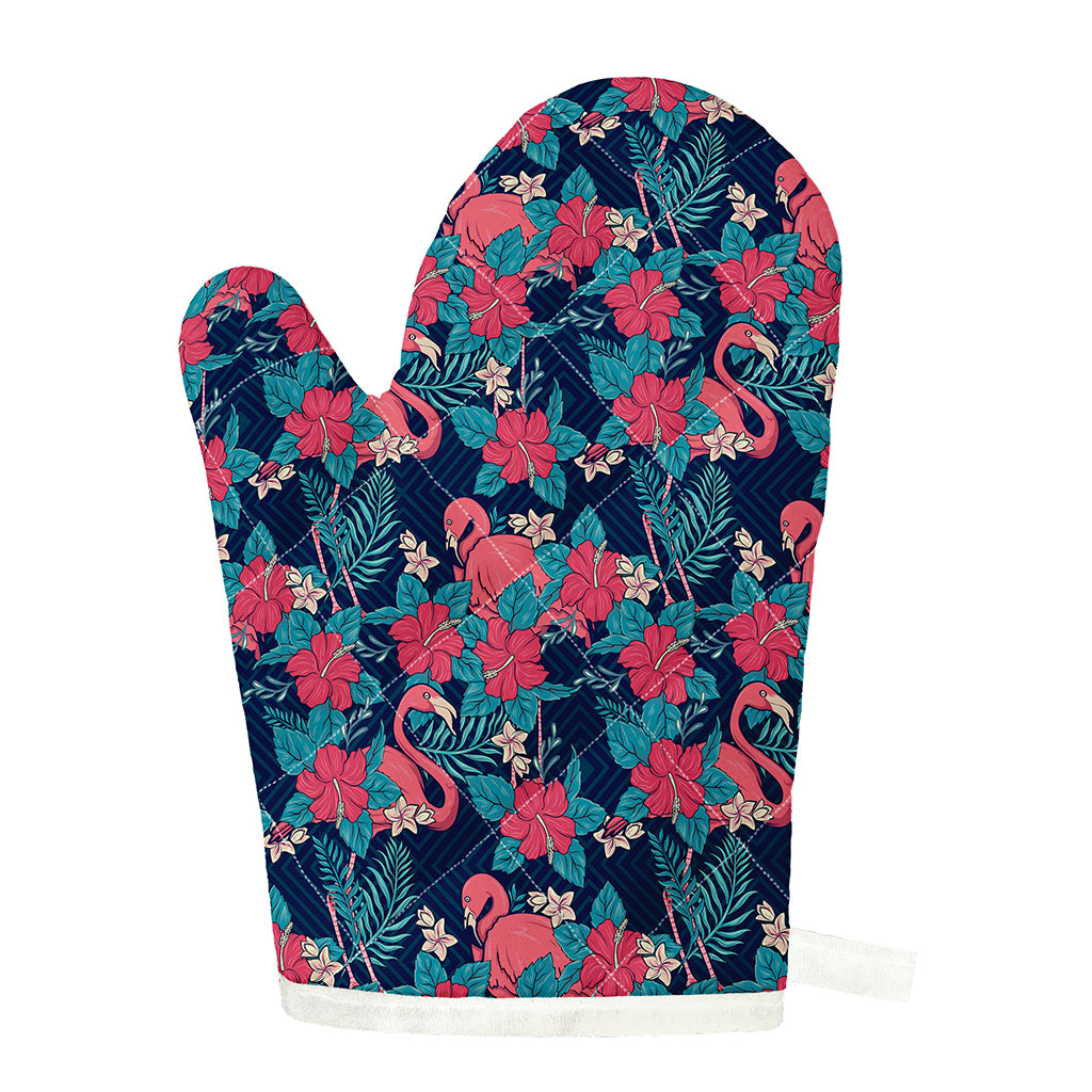 Flamingo And Hawaiian Floral Print Single Oven Mitt