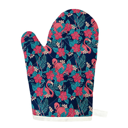 Flamingo And Hawaiian Floral Print Single Oven Mitt