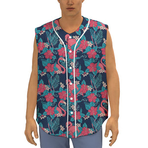 Flamingo And Hawaiian Floral Print Sleeveless Baseball Jersey