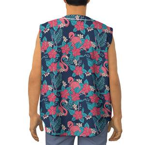 Flamingo And Hawaiian Floral Print Sleeveless Baseball Jersey