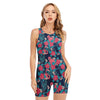 Flamingo And Hawaiian Floral Print Sleeveless One Piece Swimsuit