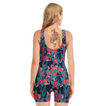 Flamingo And Hawaiian Floral Print Sleeveless One Piece Swimsuit