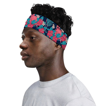 Flamingo And Hawaiian Floral Print Sports Headband
