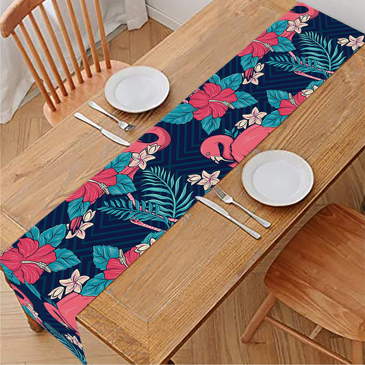 Flamingo And Hawaiian Floral Print Table Runner