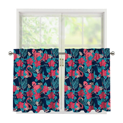 Flamingo And Hawaiian Floral Print Tier Curtains